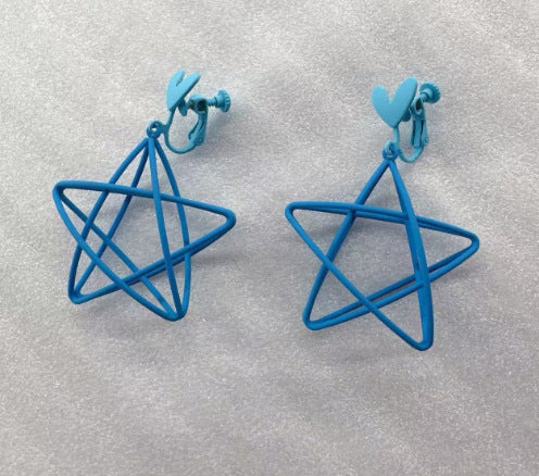 Wholesale Blue hollow five-pointed star silver needle earrings