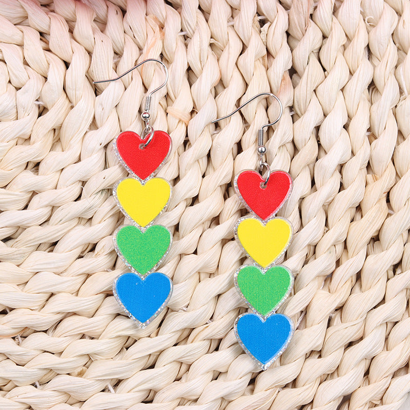 Wholesale Valentine's Day Vertical Rainbow Heart Acrylic Simple Personality Earrings