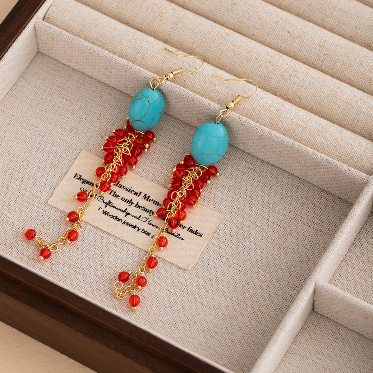 Wholesale New Chinese style long tassel earrings oval turquoise earrings