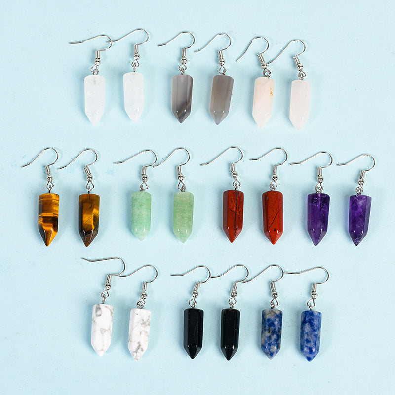 Wholesale Natural Cute Crystal Hexagonal Prism Earrings