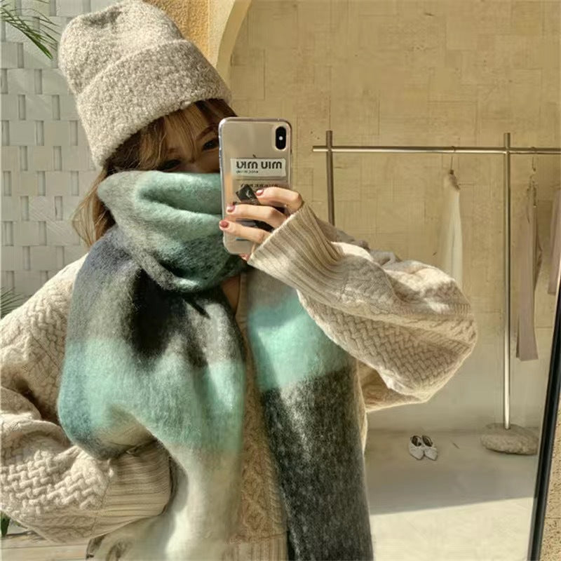 Wholesale Autumn and Winter Hoop Yarn Rainbow Plaid Warm Scarf