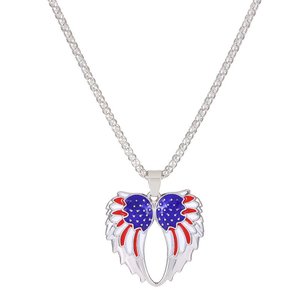 Wholesale American Independence Day Flag Pendant Pentagram Heart Alloy Necklaces