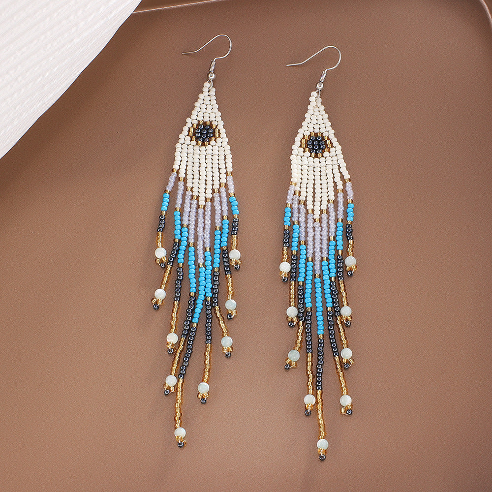 Wholesale Colorful Rice Beads Bohemian Tassel Earrings