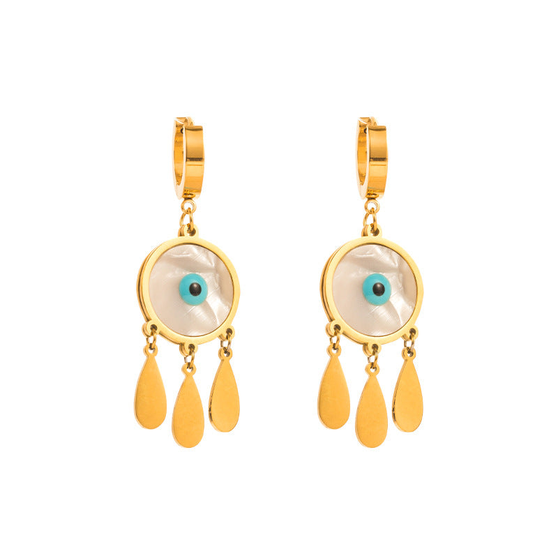 Wholesale Fashion Titanium Steel 18k Gold Dream Catcher Tassel All-match Oil Drop Eyes Stainless Steel Earrings