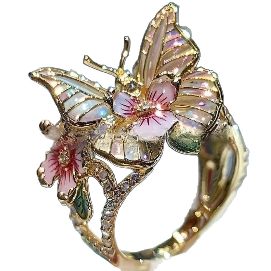 Wholesale Butterfly Flower  Open Oil Drop Alloy Ring