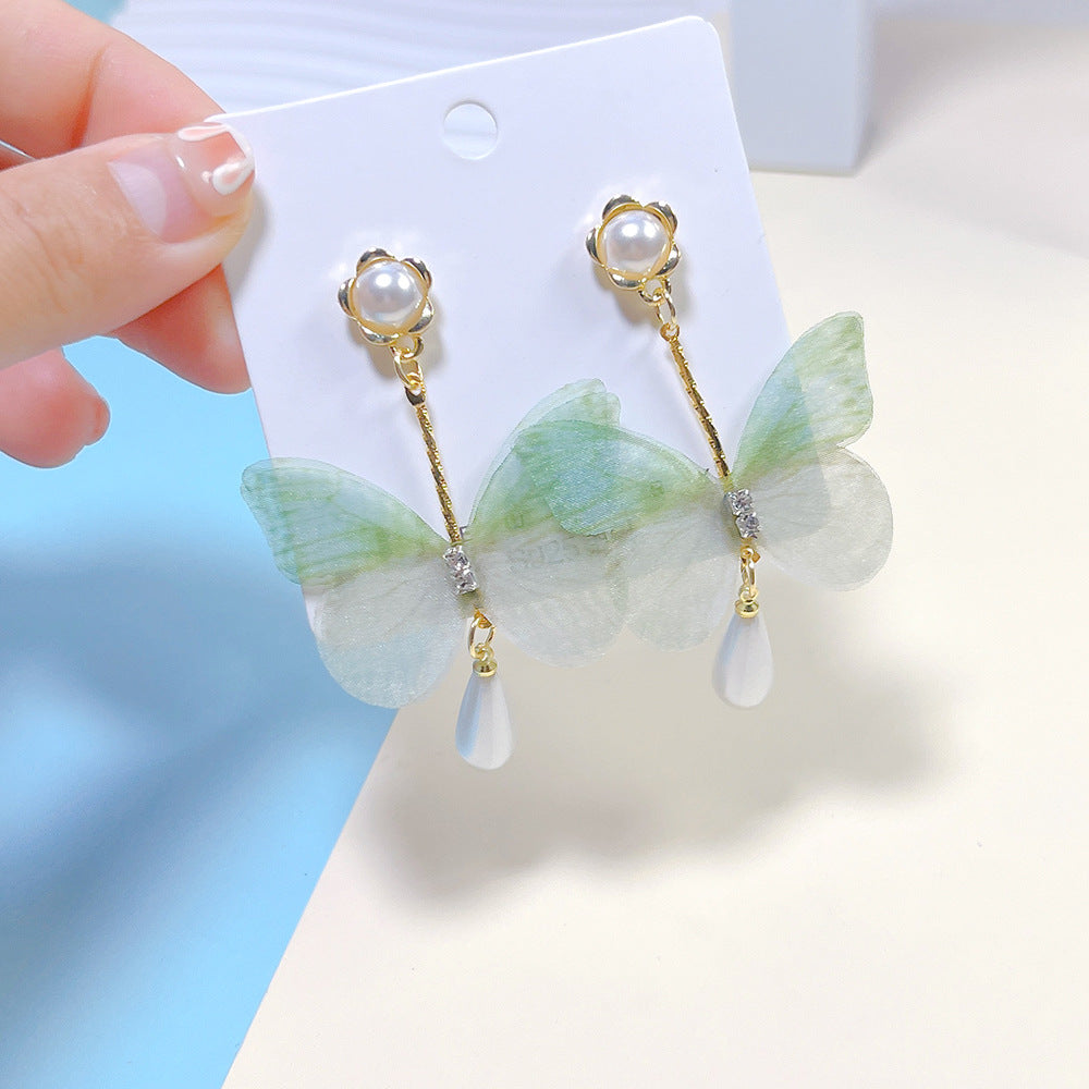 Wholesale Alloy Organza Butterfly Crystal Long Earrings