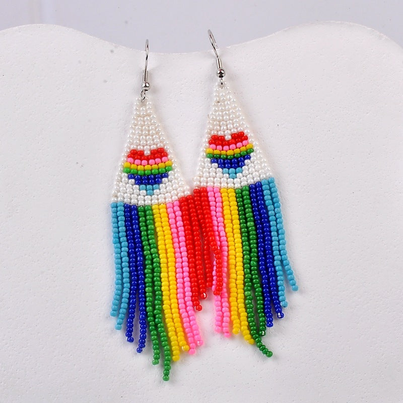 Wholesale Boho Rice Beads Long Tassel Earrings