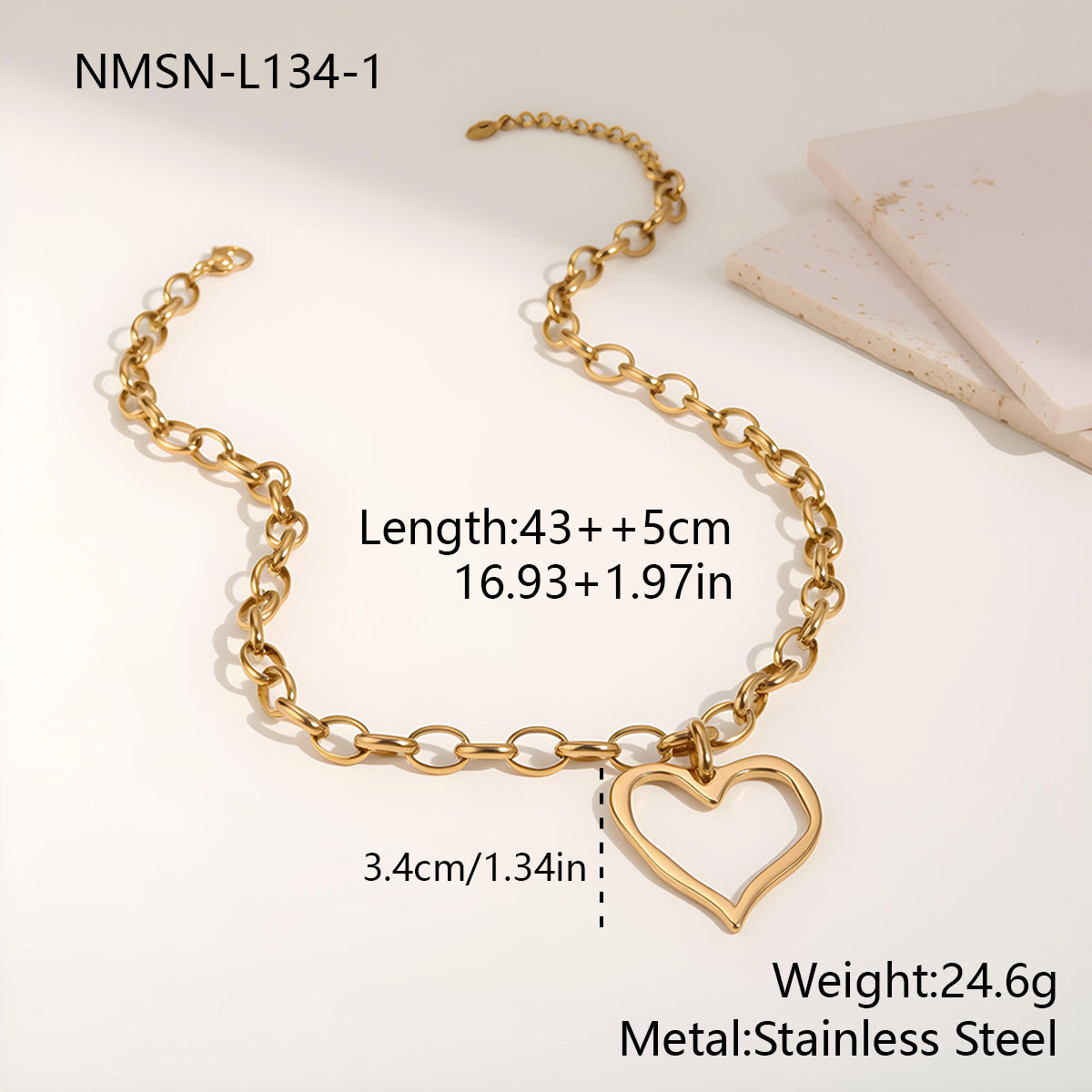 Wholesale Asymmetrical Heart-Shaped Stainless Steel Necklace