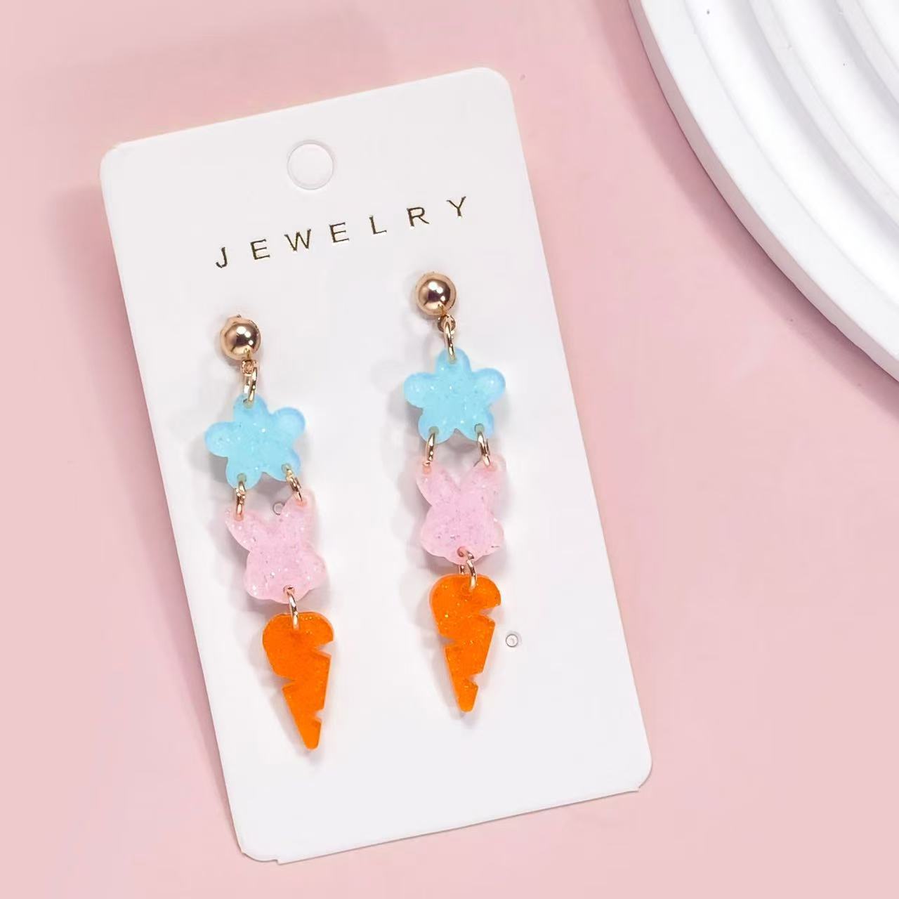 Wholesale Easter colorful bunny patchwork acrylic earrings