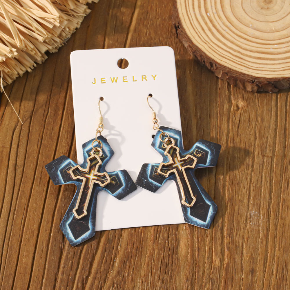 Wholesale Western-style double cross earrings