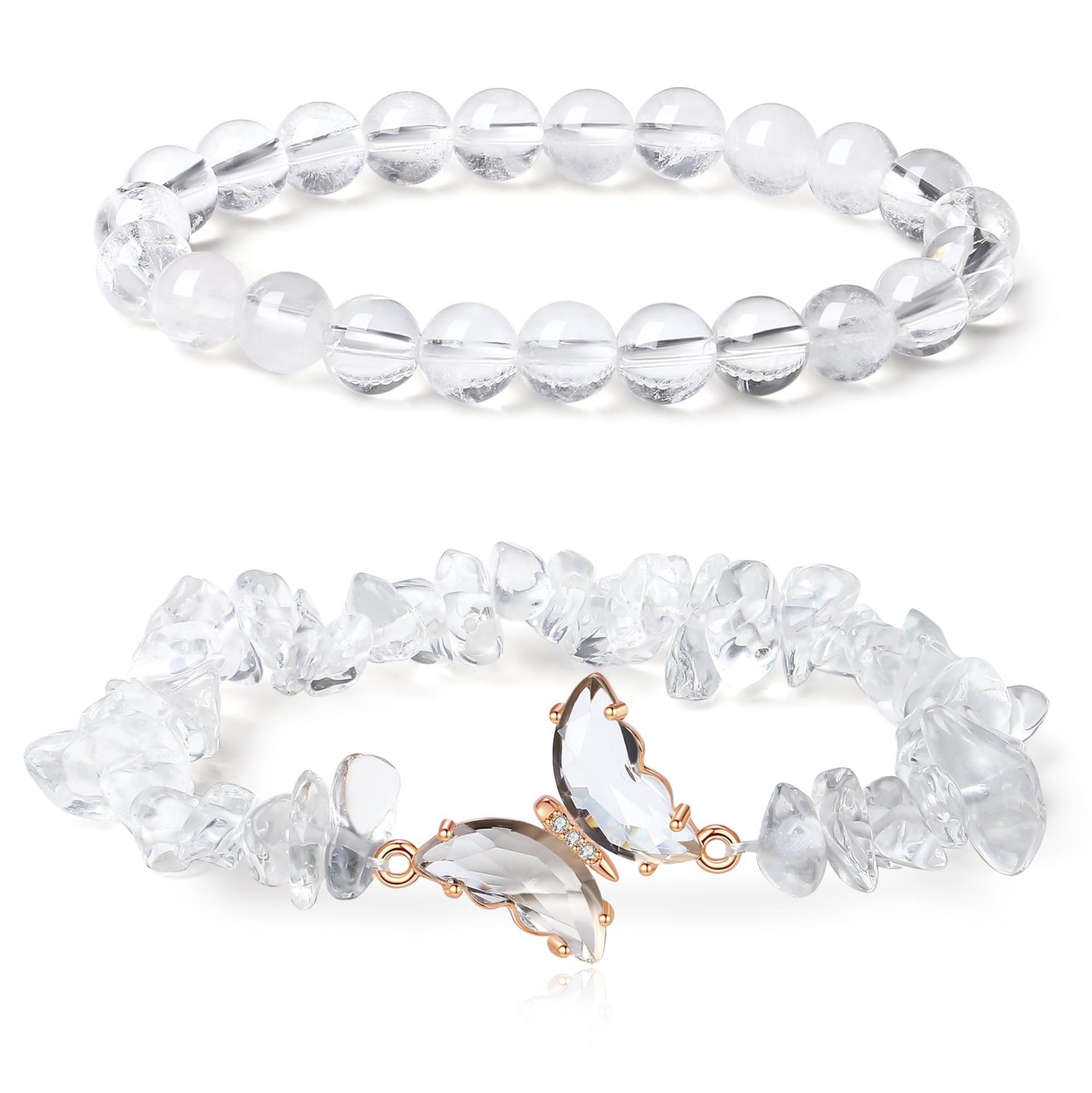 Wholesale Chic Butterfly Design Natural Stone Crystal Beaded Bracelet Set Stylish Jewelry Accessory Gift And Boutique Resale