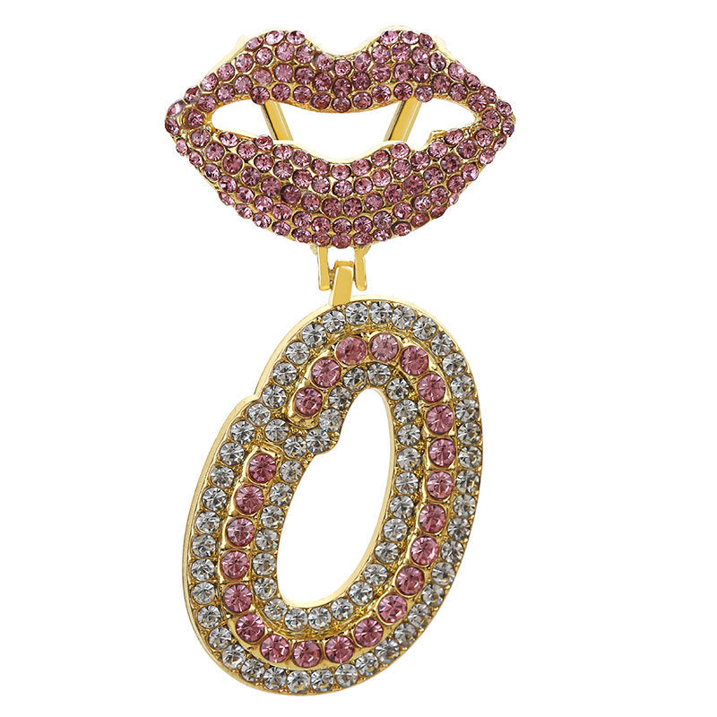 Wholesale Full Diamond Lips 26 Letters Pendant Necklace