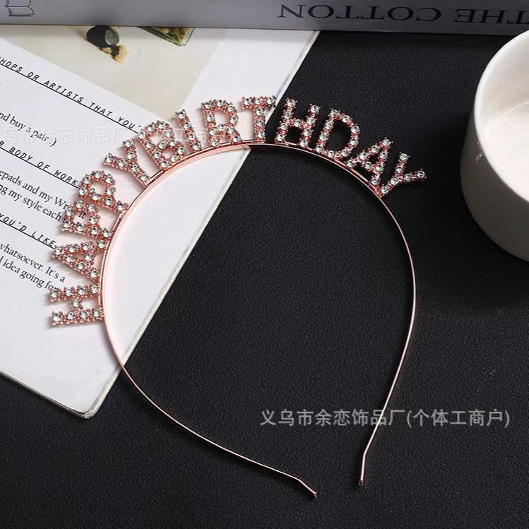 Wholesale birthday hairband alloy party rhinone happ birthday happy birthday letter headband