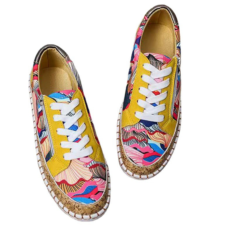 Wholesale New Ethnic Style Color Matching Printing Thick Bottom Sports Style Low Top PU Shoes