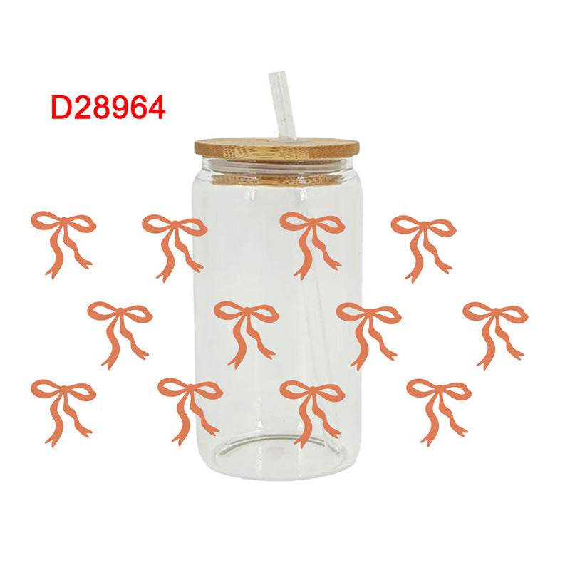 Wholesale Pink Cartoon Bow 16oz Cup UV DTF Wraps