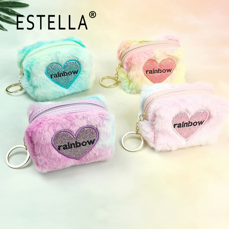 Wholesale Embroidered Heart Semicircle Mini Small Bag Polyester Wallet Keychains