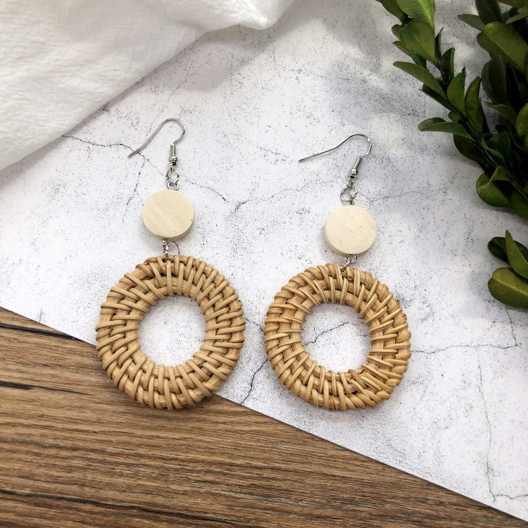 Wholesale Vintage Rattan Weaving Handmade Bohemian Earrings