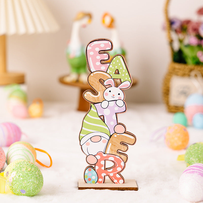 Wholesale Easter Letter Dwarf Rabbit Easter Egg Wooden Parts