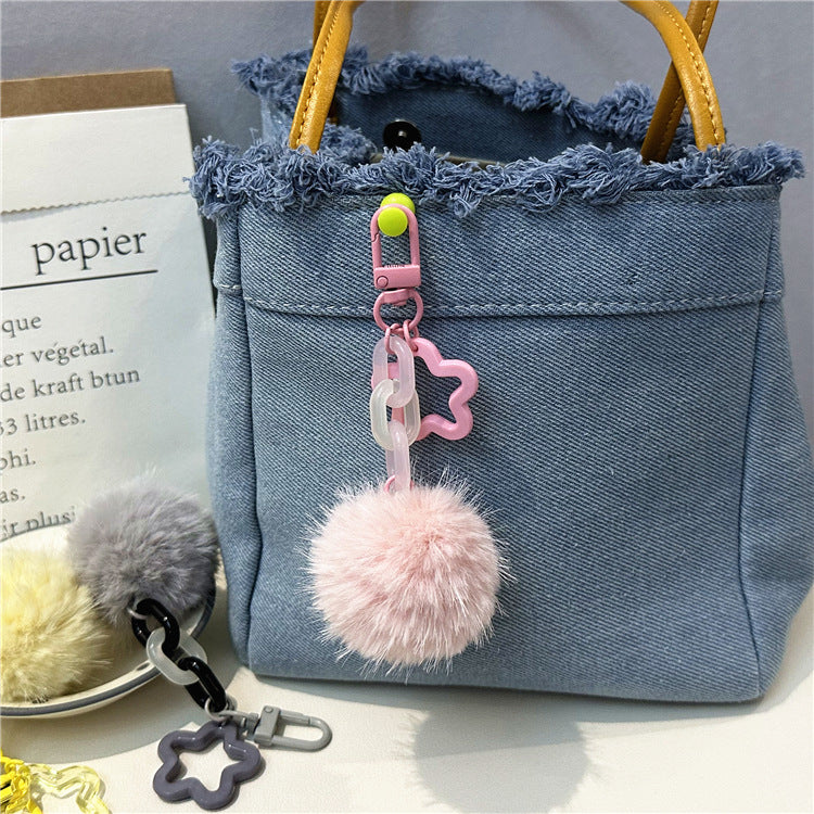 Wholesale Creative cute fur ball flower keychain colorful candy ball plush pendant
