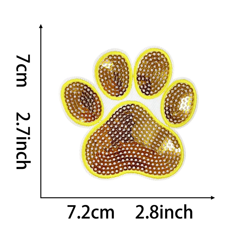 Wholesale Stylish Sequined Paw Print Iron On Patches Set Of 4 Colorful Animal Footprint Embroidery Appliques For DIY Fashion Pet Bags Cheerleading Costumes