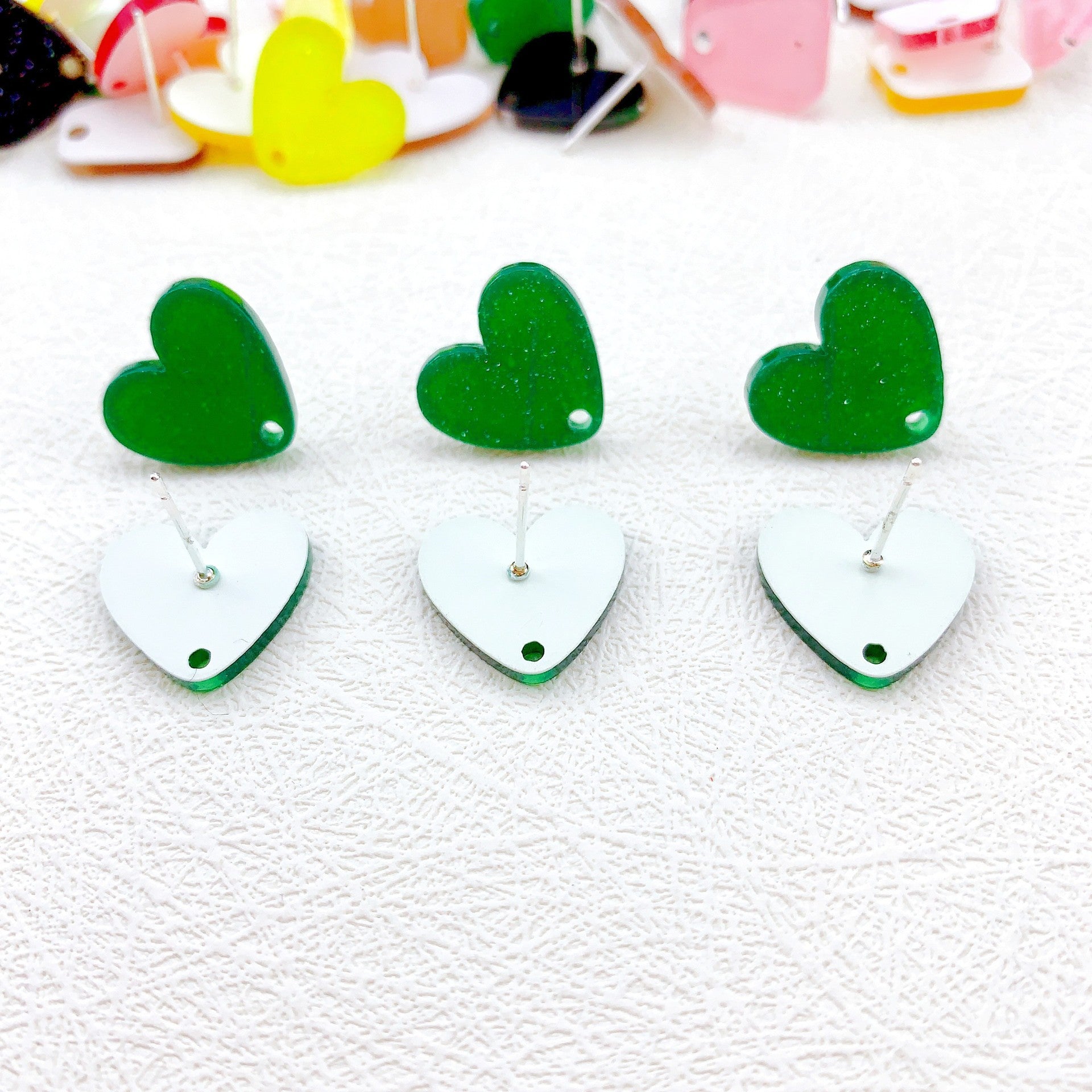 Wholesale 50PCS Handmade DIY Acrylic Fine Glitter Heart Trapezoid Colorful 925 Silver Needle Hole Earrings