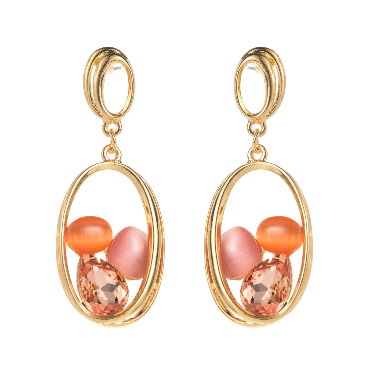 Exaggerated Long Earrings S925 Silver Needle Inlaid with Diamond Cat's Eye Stone Personalized High-End Elegant Earrings for Women