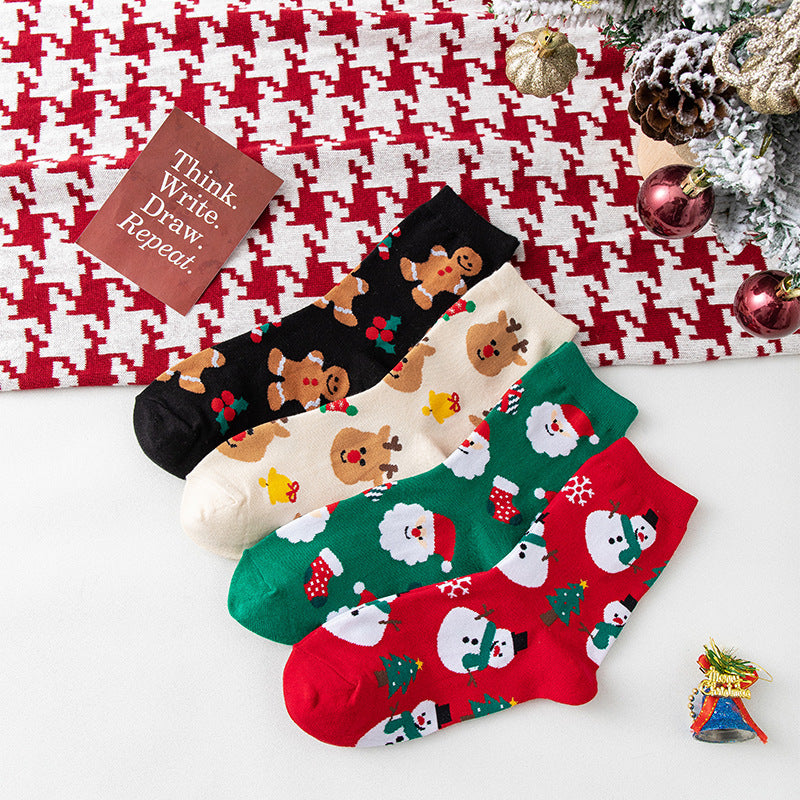 Wholesale Christmas Girl Medium Tube Cute Student Cartoon Autumn and Winter Cotton Socks