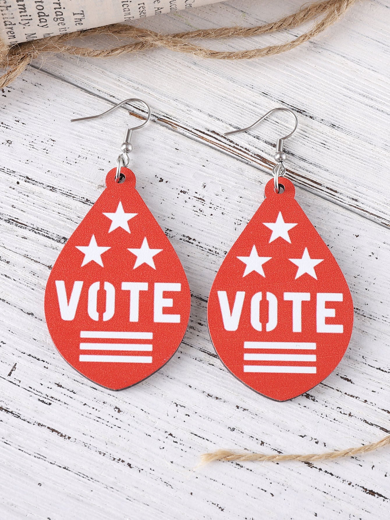 Wholesale Independence Day Personalized Double Sided Round Wooden Chip Earrings