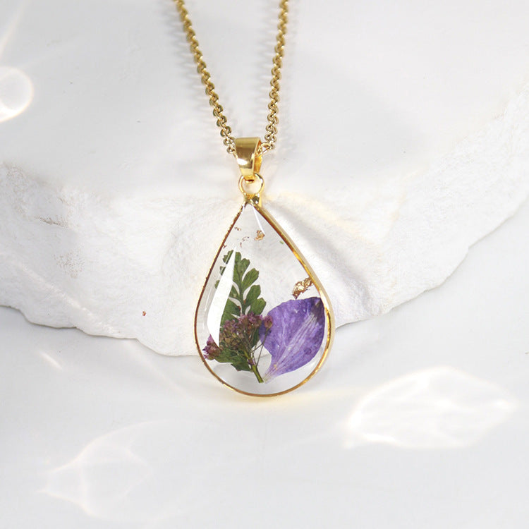 Wholesale 6pcs Golden Water Drop Month Flower Series Plant Specimen Necklace