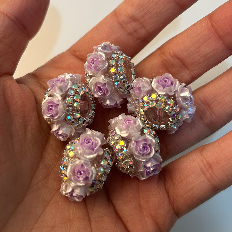 Wholesale 10pcs Pearlescent Camellia Rose with Diamond Acrylic Beads