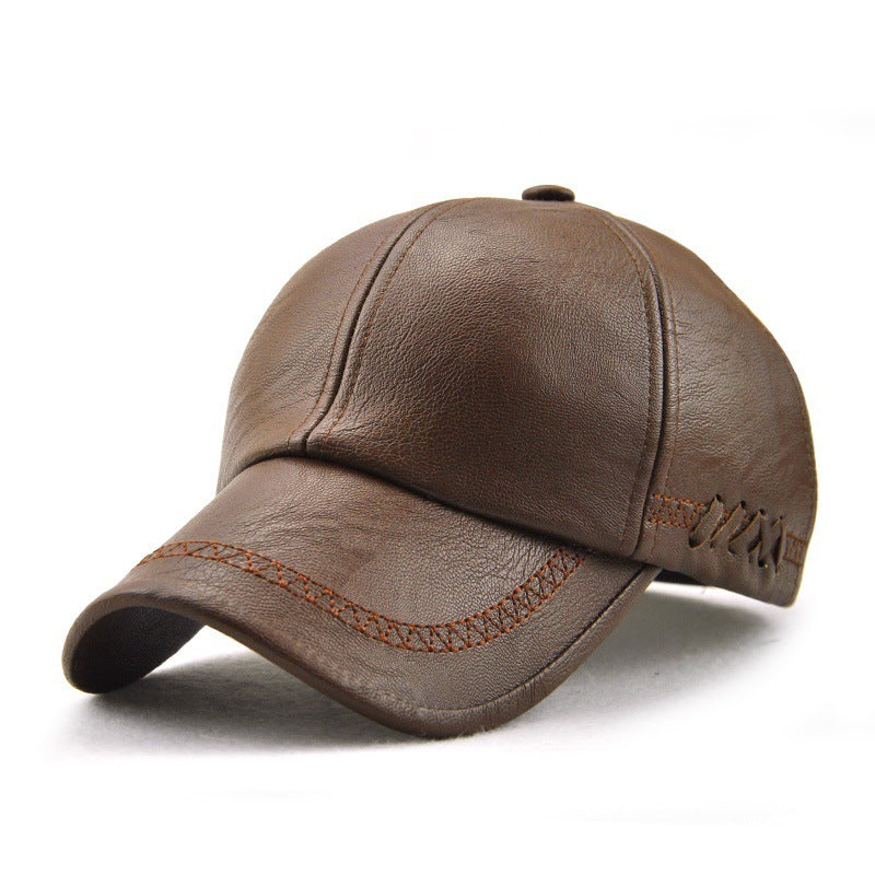 Wholesale PU Leather Fashion Solid Color Winter Leather Autumn/Winter Warm Black Casual Trendy Baseball Hat