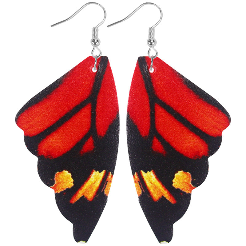 Wholesale 2pairs/pack 3D Simulated Butterfly Wings Symmetrical Leather Earrings