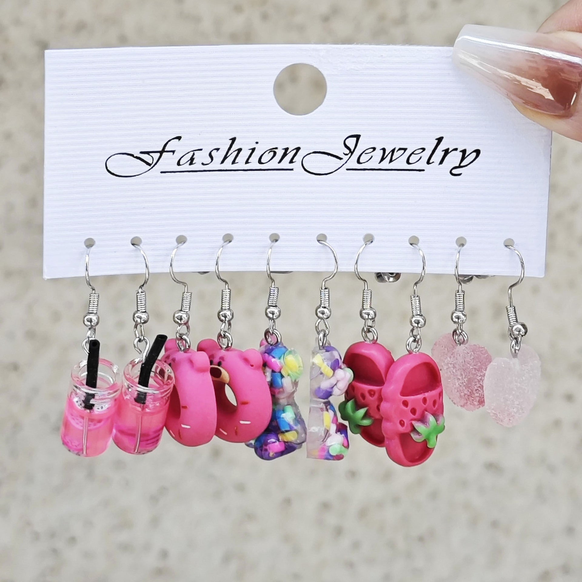 Wholesale Love Pink Bear Oil Drop Butterfly Acrylic Chain Earrings Set