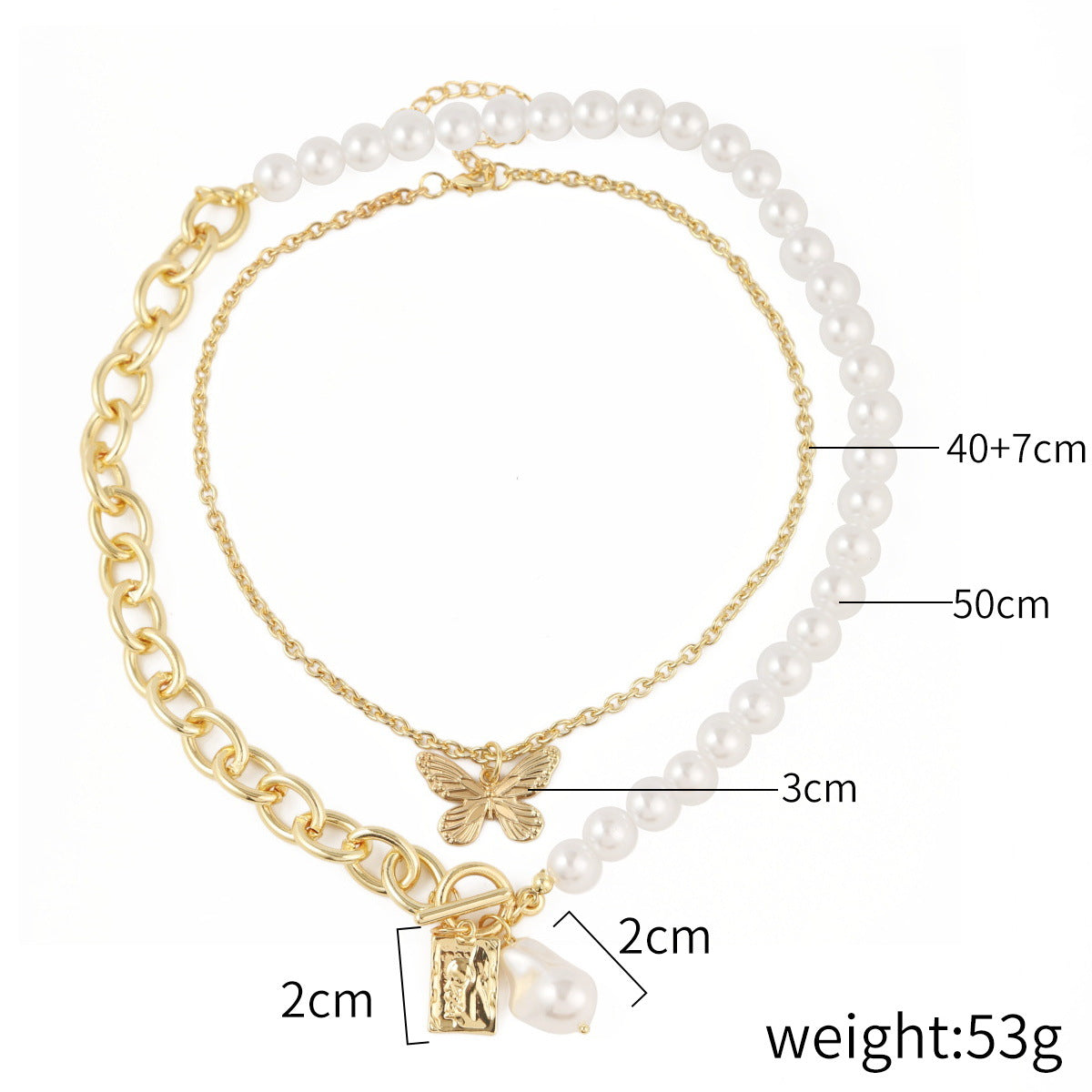 Wholesale Exaggerated Butterfly Double Pearl Alloy Necklace
