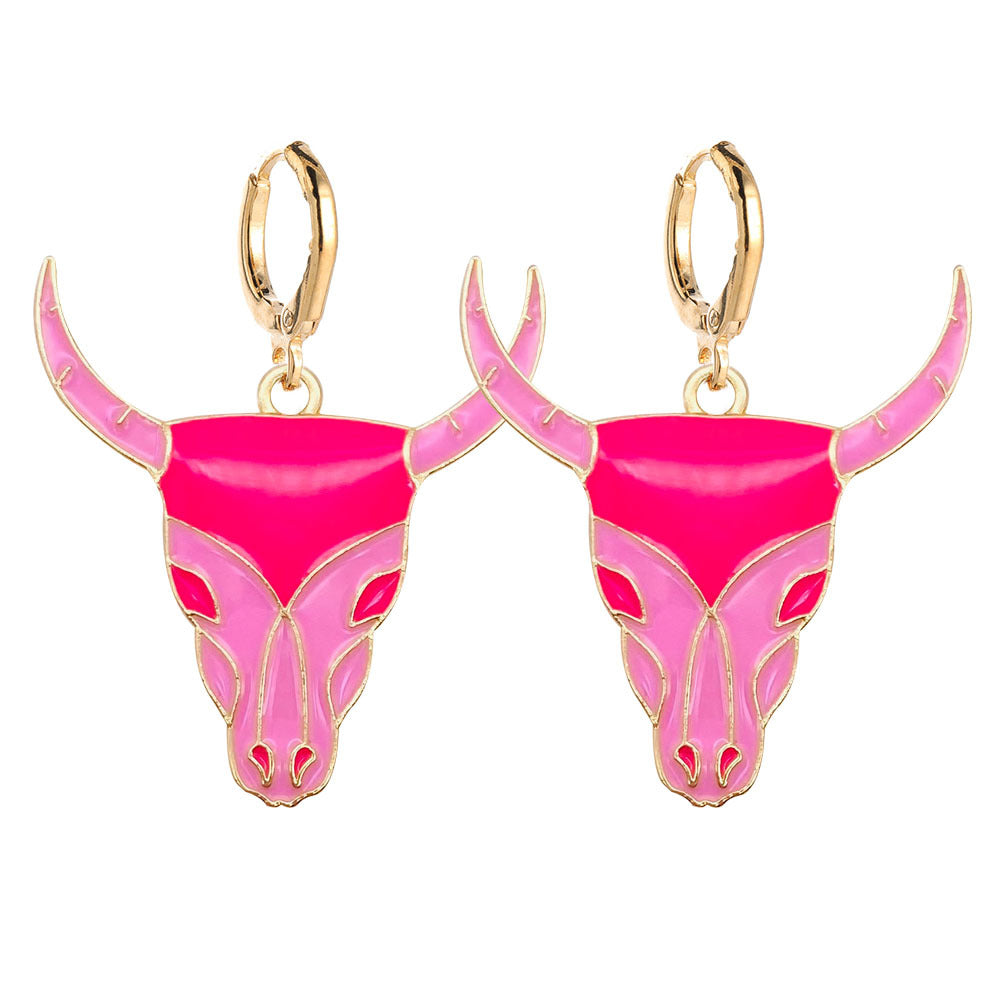Wholesale Vintage Bull Head Pink Hat Cowboy Boots Earrings