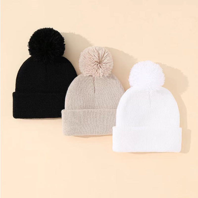 Wholesale Wool Ball Solid Color Knitted Hat Three-piece Set