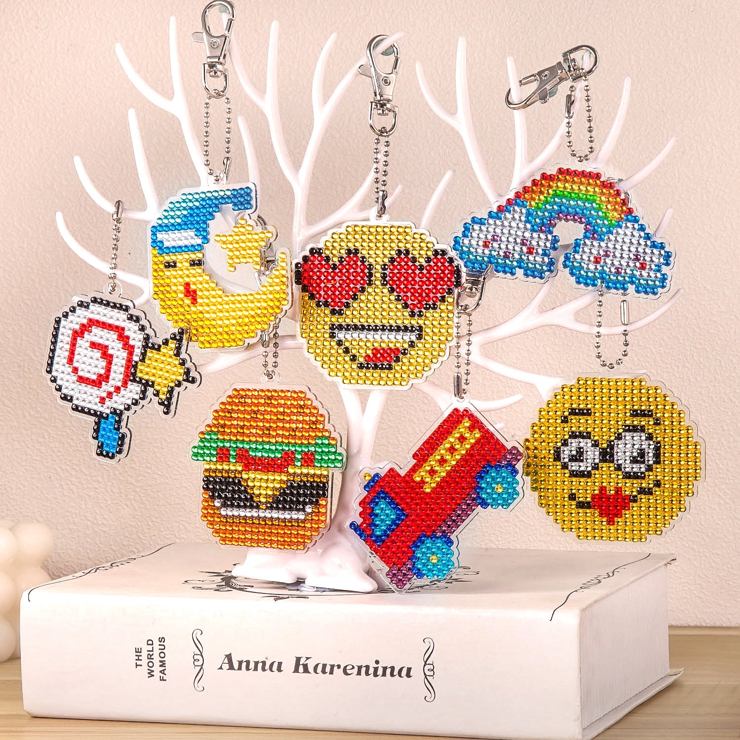 Wholesale Set of 4 DIY Acrylic Sticker Diamond Painting Rainbow Car Key Chain