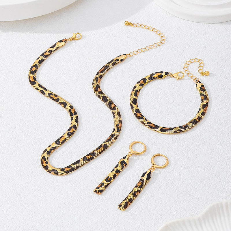 Wholesale Leopard Print Snake Chain Jewelry Set Necklace Bracelet Earrings Retro Elegant Party Gift