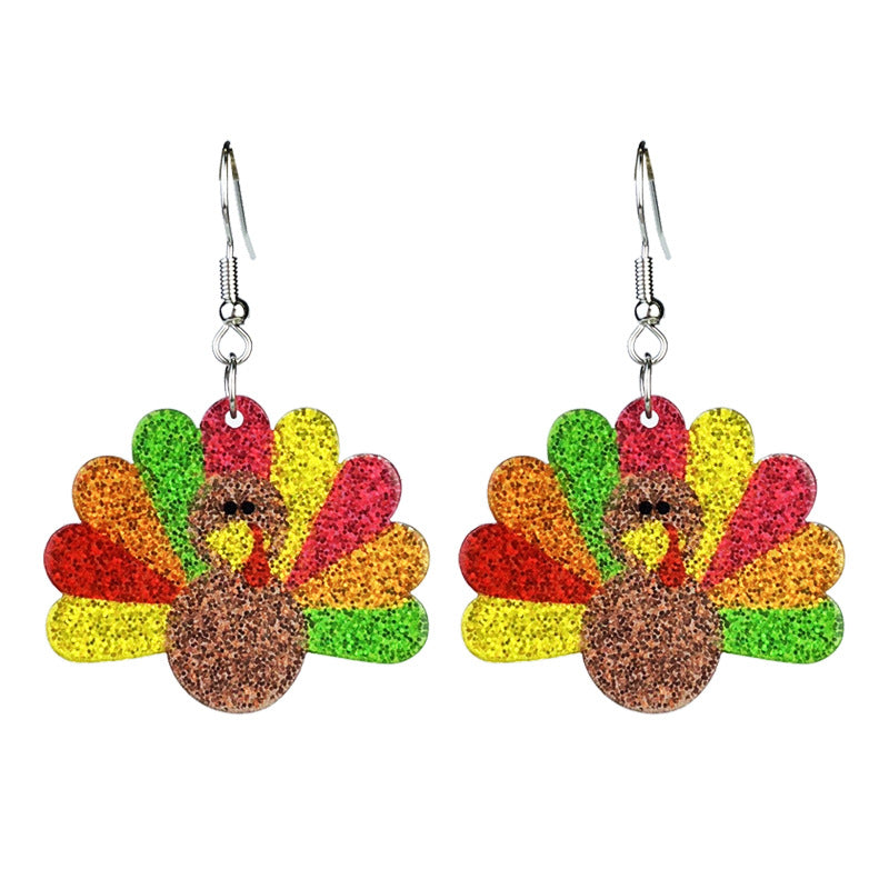 Wholesale 2 Pairs/pack Shiny Thanksgiving Turkey Pumpkin Pie Maple Leaf Coffee Sunflower Earrings