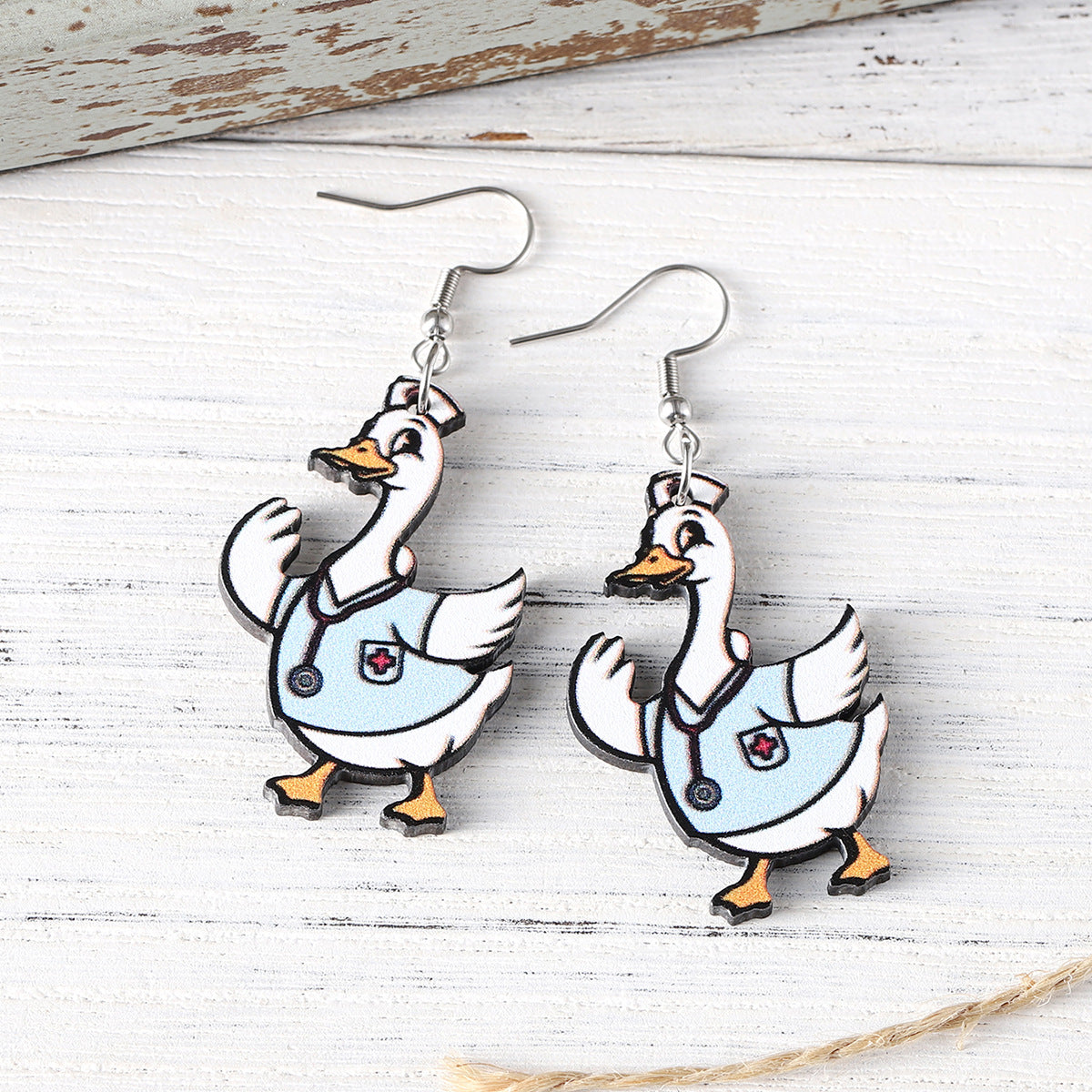 Wholesale Quirky Stethoscope Nurse Goose Double-sided Earrings