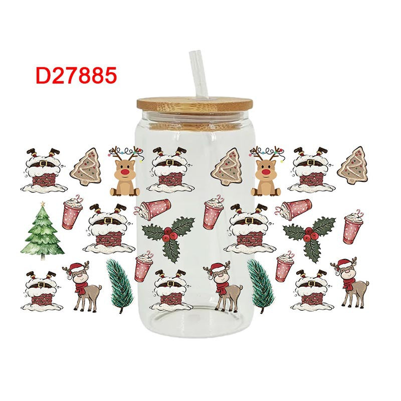 Wholesale Uv Transfer Sticker Glass Cup cactus 16oz Glass Cup Special Sticker