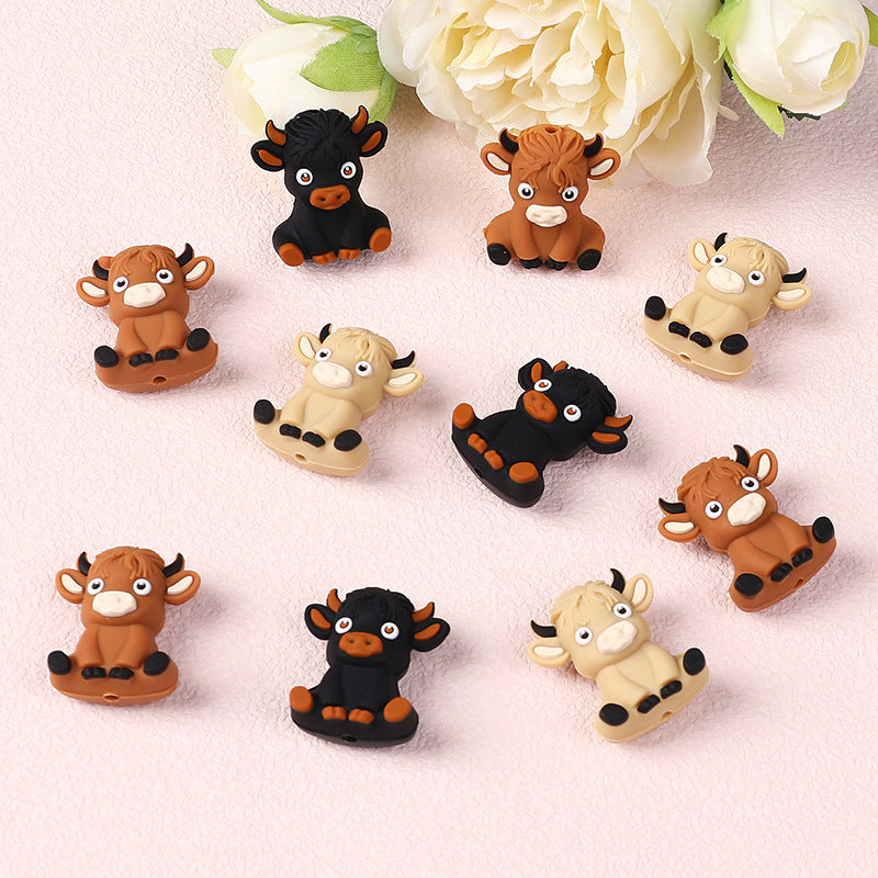 Wholesale 20pcs 3D Cartoon Highland Cow Silicone Beads