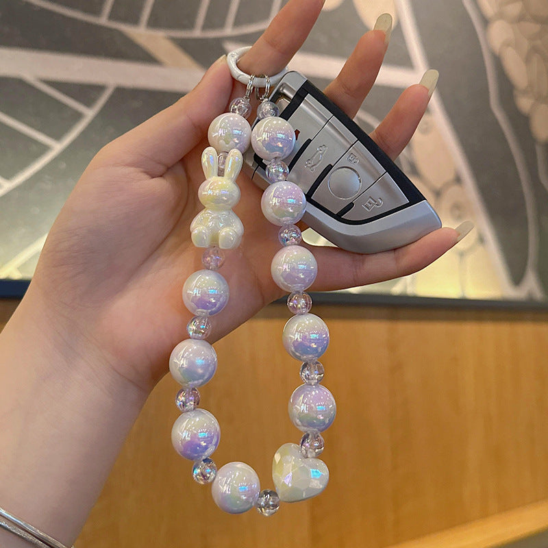 Wholesale Creative Bow Rabbit Beaded Acrylic Beads Color Plated Keychain