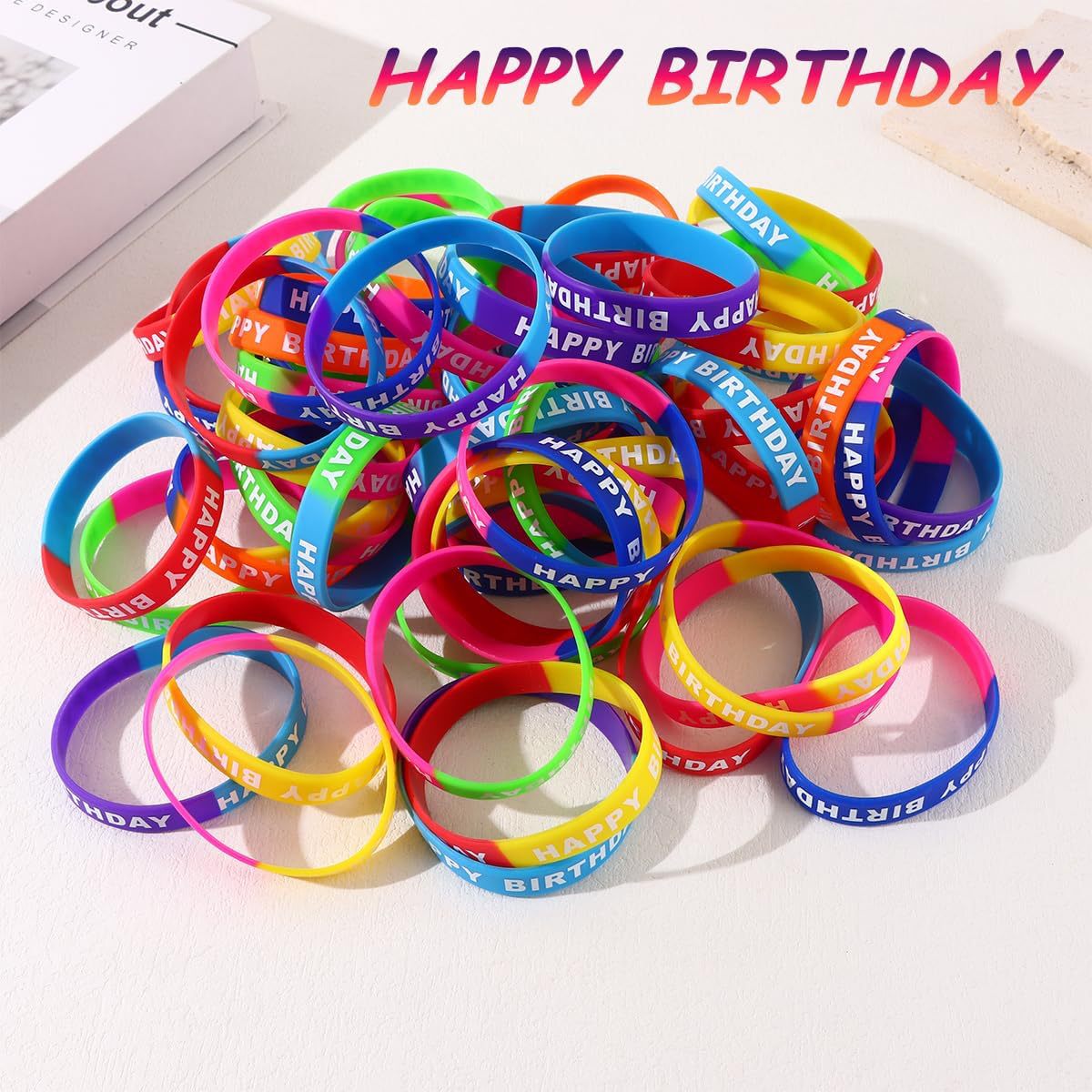 Wholesale 20PCS Happy Birthday Single Color Printed Rubber Bracelet
