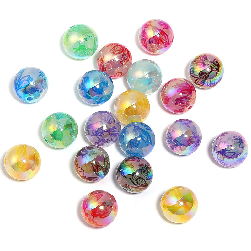 Wholesale 100pcs DIY Four Leaf Clover Magnolia Color Printed Round Acrylic Beads