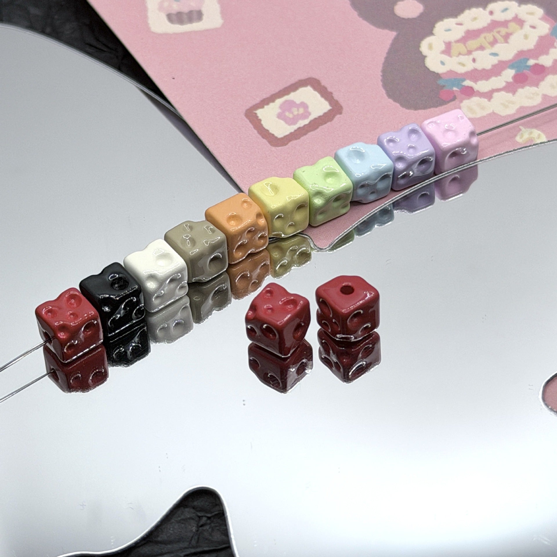 Wholesale 10pcs Alloy Cheese Block Square Colorful Alloy Beads Accessories DIY Accessories