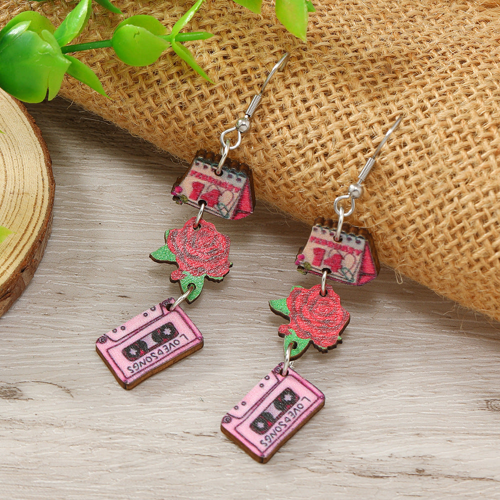 Wholesale Valentine's Day Personalized Printed Wooden Earrings