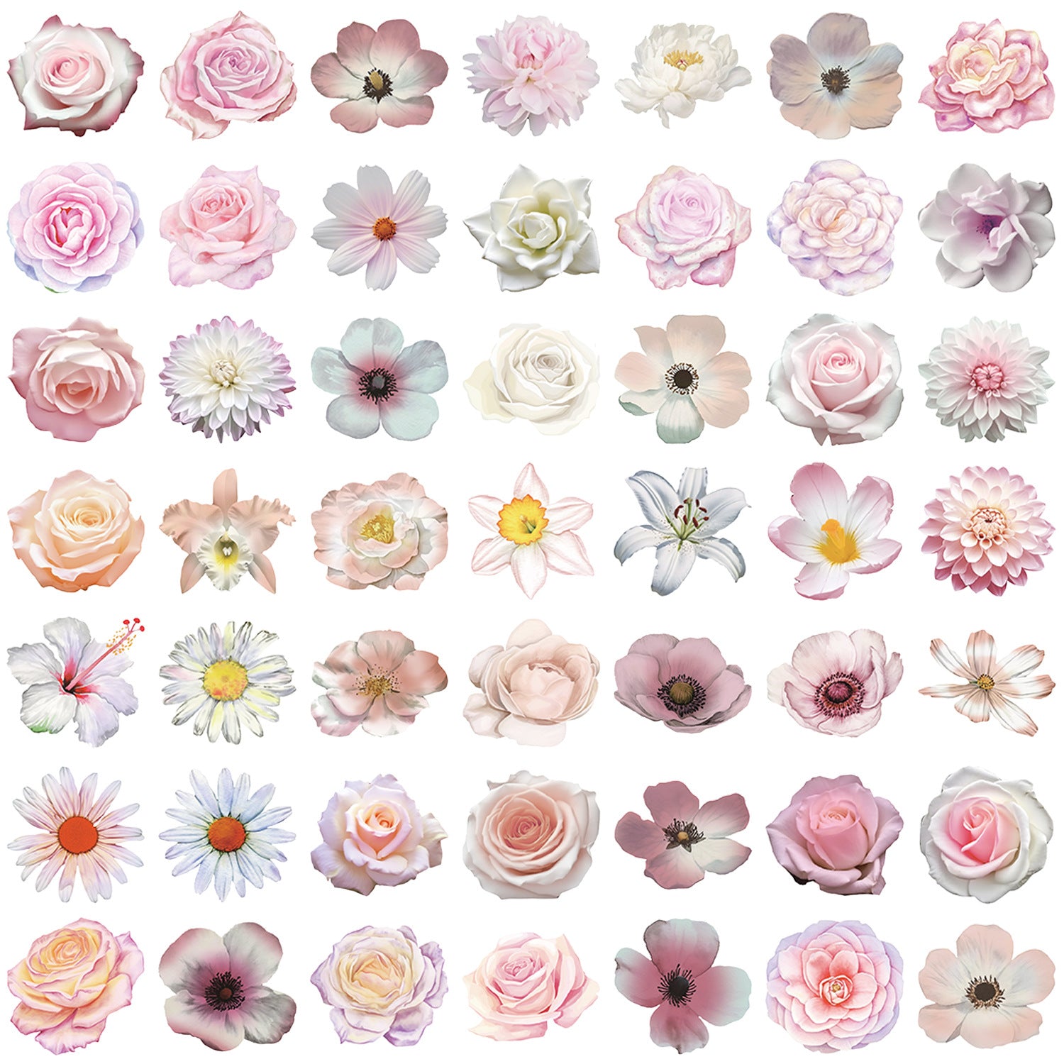 Wholesale 50pcs/pack Transparent Ins Pink Flower Stickers Waterproof Transparent Pet Handbook Material Decoration Guitar Cross-Border
