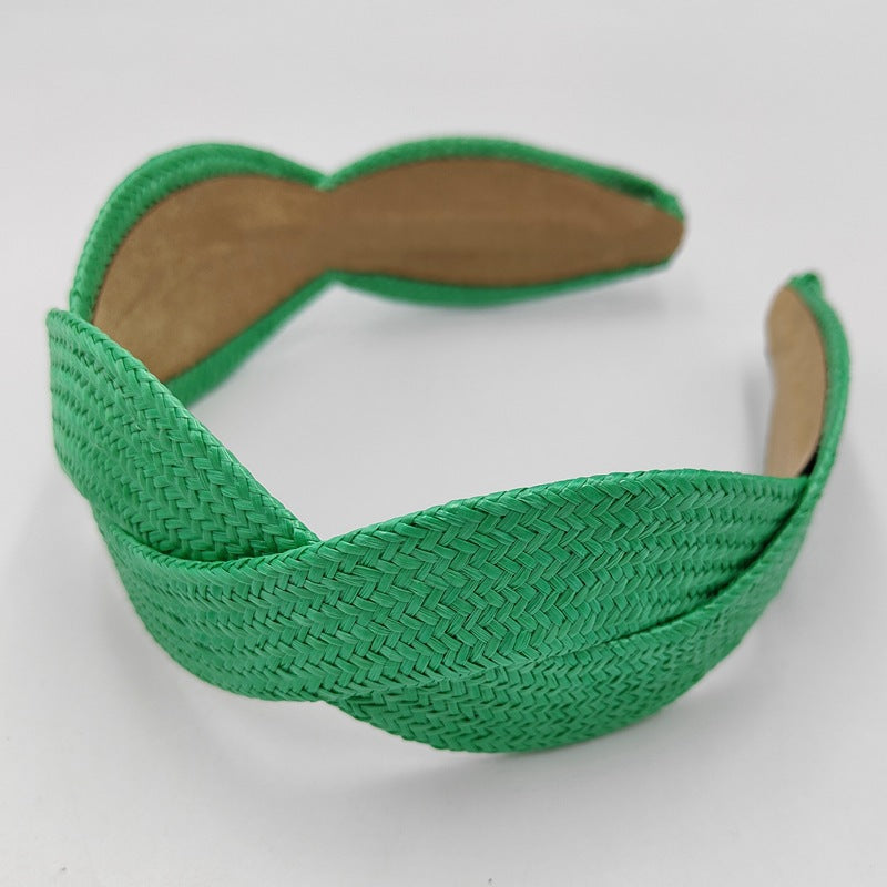 Wholesale Solid Color Grass Woven Wide Edge Hair Bands