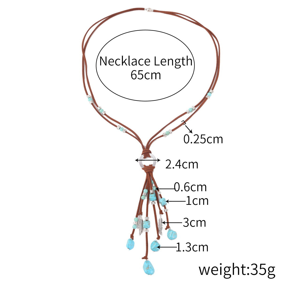 Wholesale Hot Selling Accessories Bohemian Turquoise Brown Leather Long Vintage Necklace